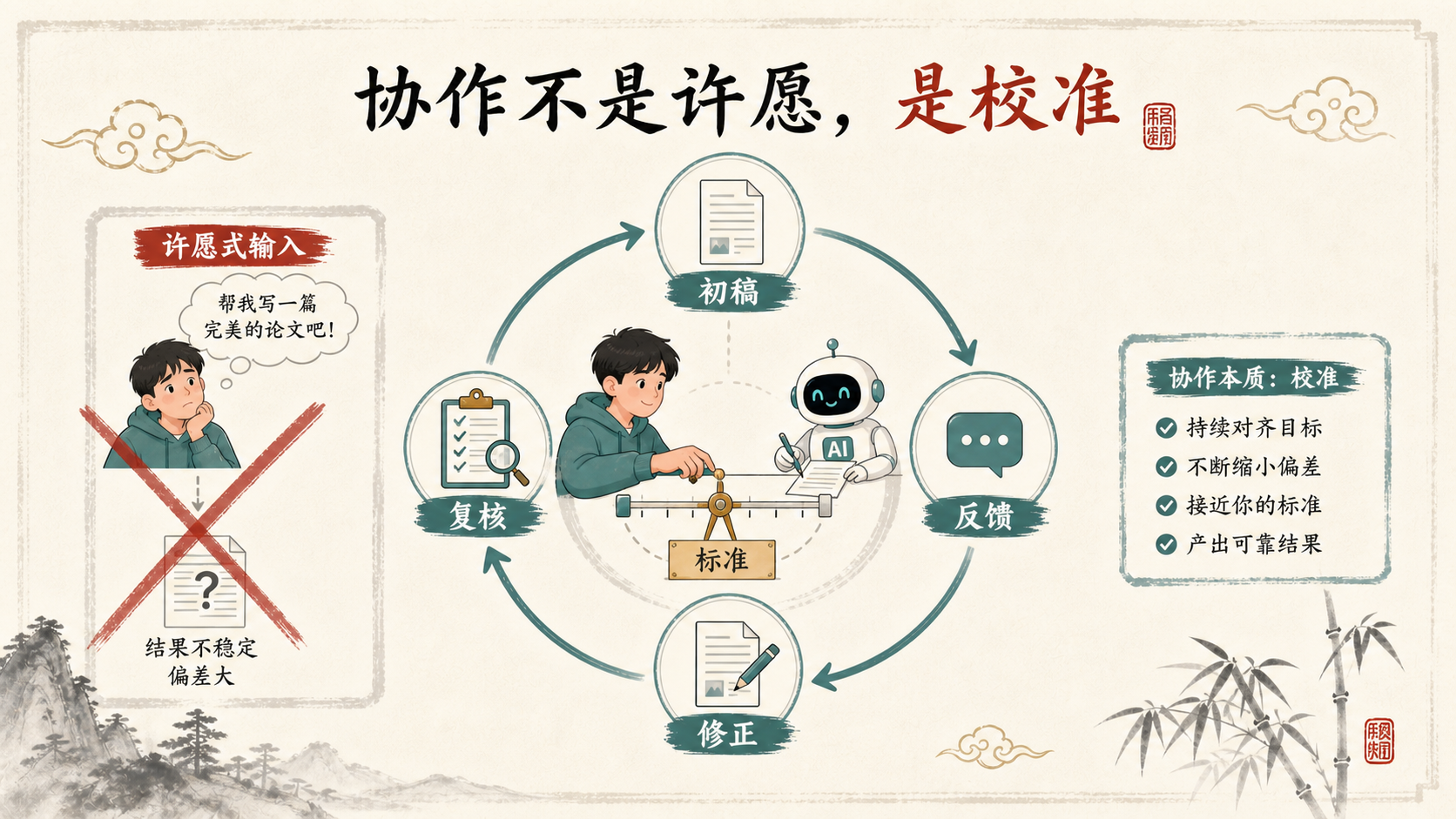 迭代协作闭环：初稿、反馈、修正、复核