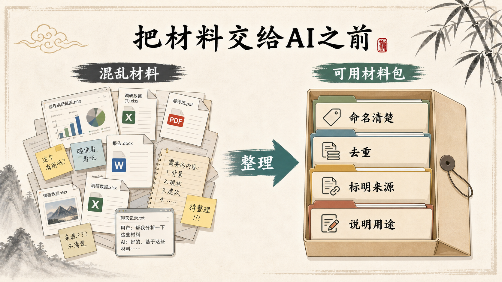 把混乱材料整理为可用材料包
